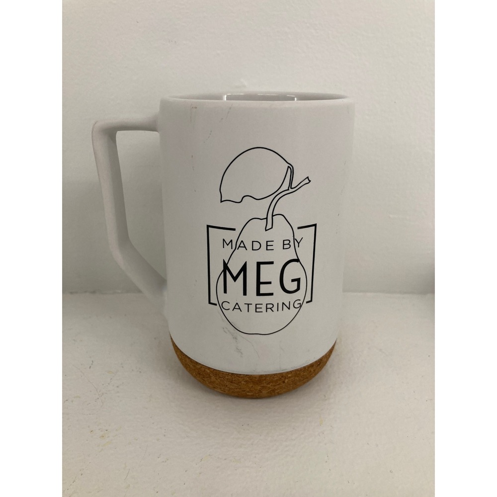 Made By Meg Catering White Tall Ceramic Coffee Mug Cork Bottom Base Matte Finish
